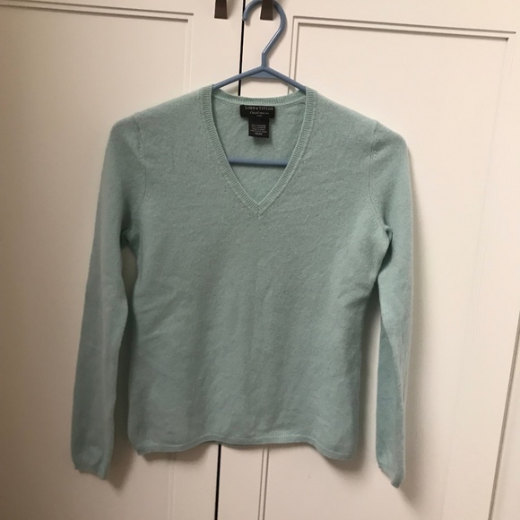 Lord and Taylor 100% Cashmere V Neck Sweater Women’s Petite Medium Powder Blue - Picture 1 of 7